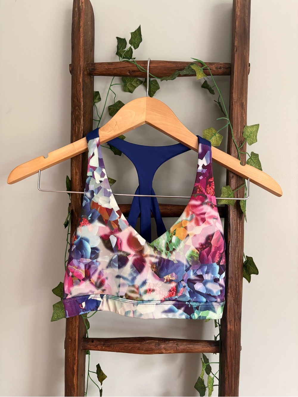 Victoria's Secret Multicolor Floral Sports Bra with Blue Back